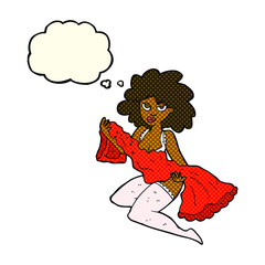 cartoon woman changing with thought bubble