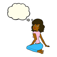 cartoon pretty woman with thought bubble