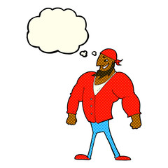 cartoon manly sailor man with thought bubble
