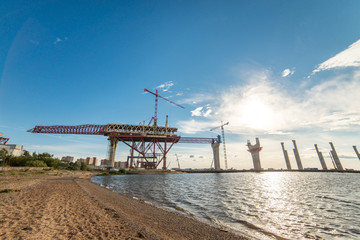 ST. PETERSBURG, RUSSIA. Construction Western High-Speed Diameter on Kanonersky Island.