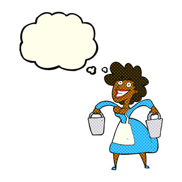 recommend clip art: cartoon milkmaid carrying buckets with thought bubble
