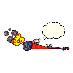 cartoon drag racer with thought bubble