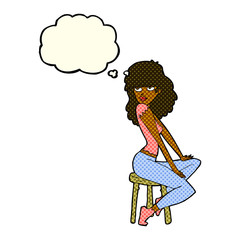 cartoon woman striking pose with thought bubble