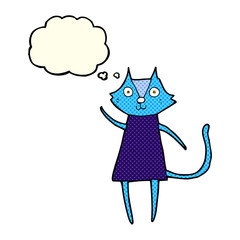 cute cartoon black cat waving with thought bubble