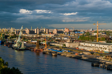 SAINT-PETERSBURG, RUSSIA, August 31, 2015: Cargo Ship in cargo sea port in St. Petersburg