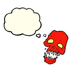 cartoon scary skull with thought bubble