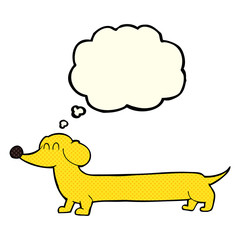 cartoon dachshund with thought bubble