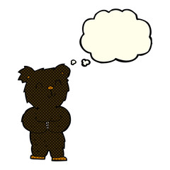 cartoon happy little black bear with thought bubble
