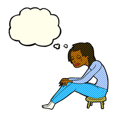 Fototapeta premium cartoon crying woman with thought bubble