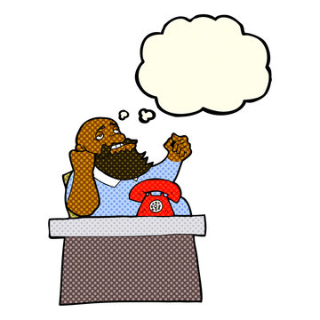 recommend clip art: cartoon arrogant boss man with thought bubble