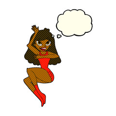 cartoon woman in lingerie with thought bubble