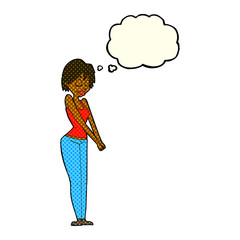 cartoon content woman with thought bubble