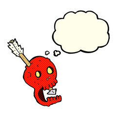 funny cartoon skull and arrow with thought bubble