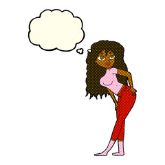 cartoon attractive woman looking surprised with thought bubble