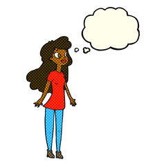 cartoon pretty girl with thought bubble
