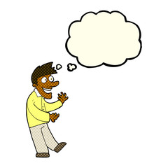 cartoon excited man with thought bubble