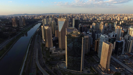 Fototapeta na wymiar Aerial Shot of the Ponte Estaiada and Skyscrapers in Sao Paulo, Brazil