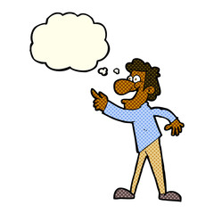 cartoon man pointing and laughing with thought bubble