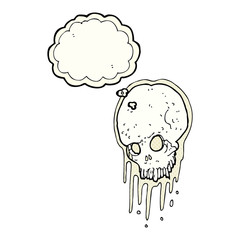 cartoon scary skull with thought bubble