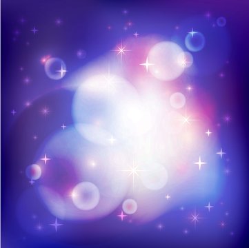 Abstract magic purple background. Planets in space. Place for text. EPS-10