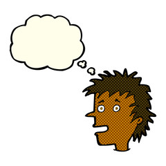 cartoon excited boy with thought bubble