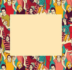 Border with happy young people frame color