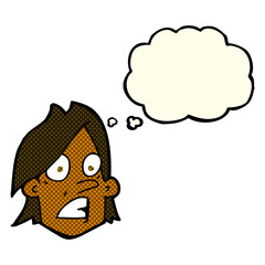 cartoon frightened face with thought bubble