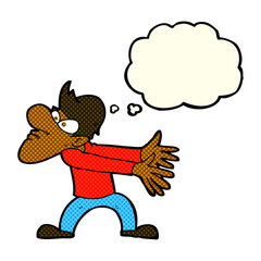 cartoon annoyed man gesturing with thought bubble