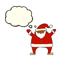 cartoon santa claus with thought bubble