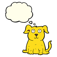 cartoon happy dog with thought bubble