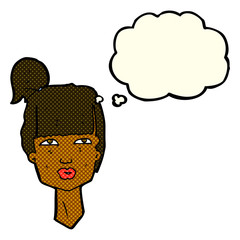 cartoon female head with thought bubble