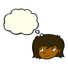 cartoon female face with thought bubble