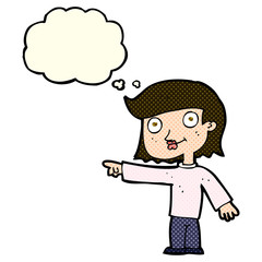 cartoon pointing person with thought bubble
