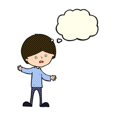 Obraz premium cartoon unhappy boy with thought bubble