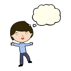 cartoon happy boy with thought bubble