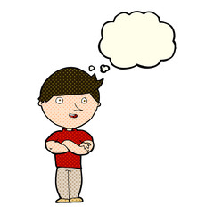 cartoon happy man with thought bubble