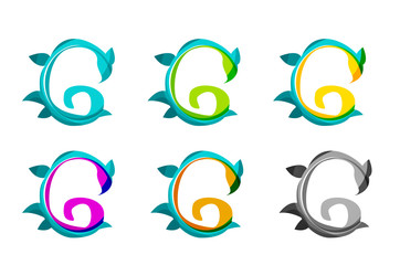 Set of abstract eco plant icons, business logotype nature green