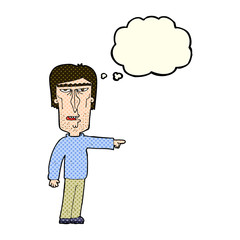cartoon pointing man with thought bubble