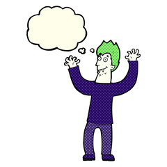 cartoon halloween vampire with thought bubble