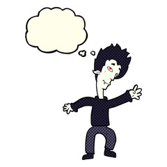 cartoon halloween vampire with thought bubble