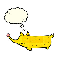 cartoon funny little dog with thought bubble
