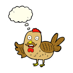 cartoon old rooster with thought bubble