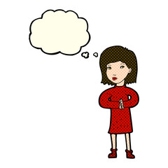 cartoon calm woman with thought bubble