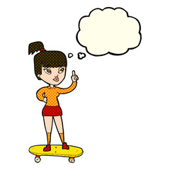 cartoon skater girl with thought bubble