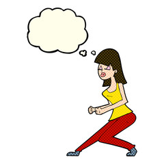 Obraz na płótnie Canvas cartoon crazy dancing girl with thought bubble