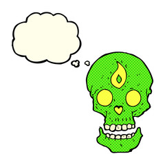 cartoon mystic skull with thought bubble