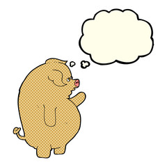 cartoon fat pig with thought bubble