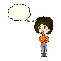 cartoon surprised woman with thought bubble