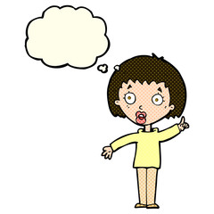 cartoon woman explaining her point with thought bubble