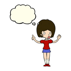 cartoon woman explaining her point with thought bubble